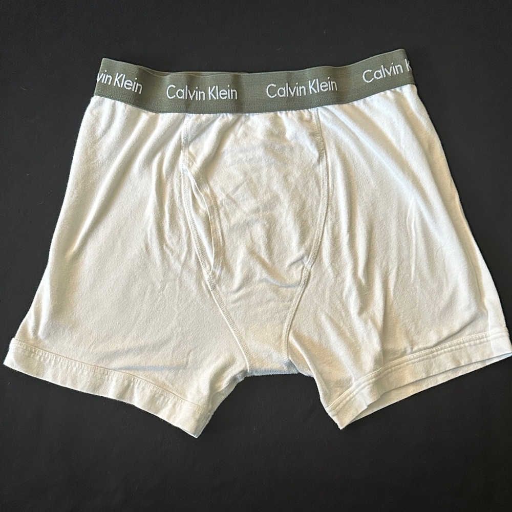Calvin Klein White Boxer Briefs with Olive Logo Waistband